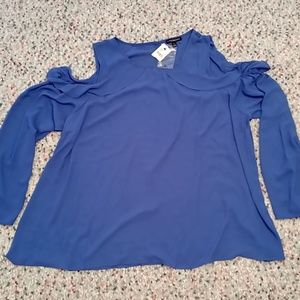 Lane Bryant Cobalt Blue Chiffon Cold Shoulder Top